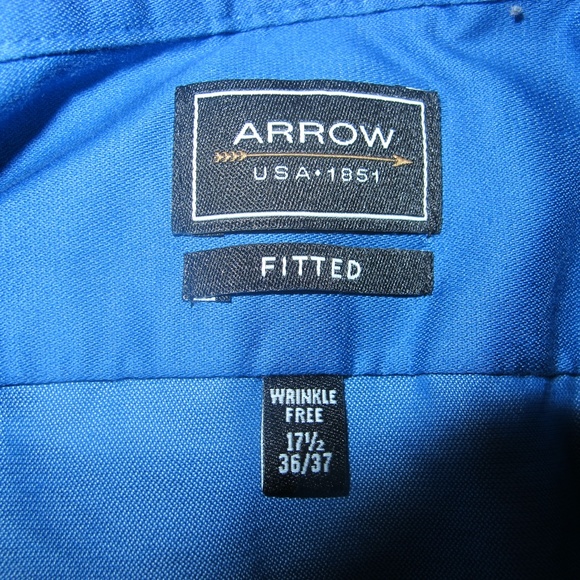 Arrow Fitted Men's Blue Collared Button Down Office Shirt Size 17.5 (36/37) GUC - Picture 3 of 4